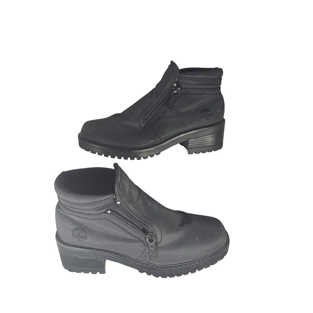 Totes All Weather Ankle Boots 6M Black Side Zip‎ Lug Sole Gorpcore Utility